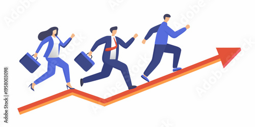Business people running up a growth chart symbolizing success