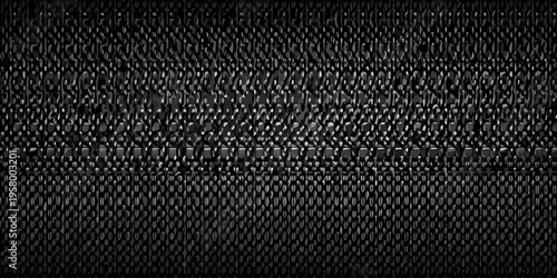 Close up of a black zipper running down the center of textured fabric