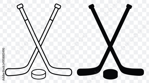 Hockey sticks crossed with puck isolated graphic design illustration