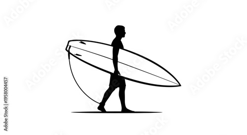 Silhouette of a man carrying a surfboard walking on the beach.