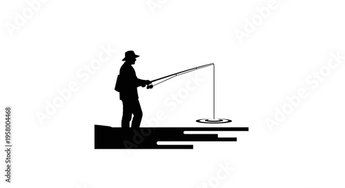 Silhouette of a man fishing with a rod and reel.