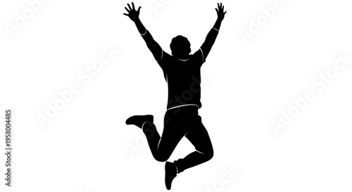 Silhouette of a man jumping with arms raised in celebration.