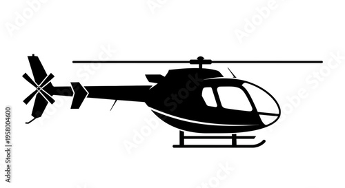Silhouette of a modern helicopter in flight isolated on white.