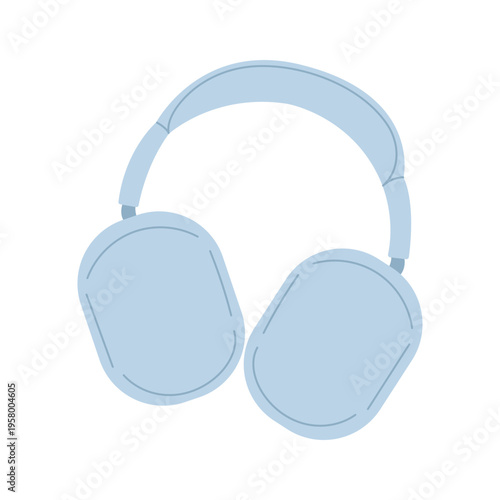Blue over-ear wireless headphones for music and podcast listening, flat vector illustration