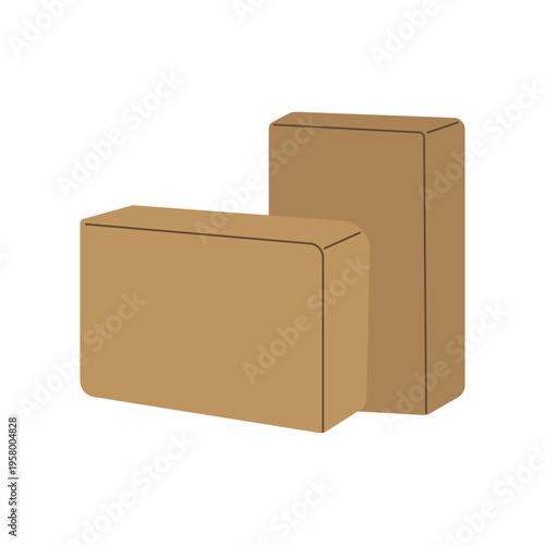 Pair of brown yoga blocks or bricks for balance and stretching support, flat vector illustration