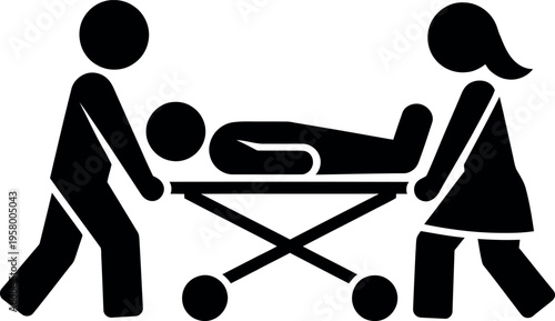 Two individuals assisting a person on a stretcher