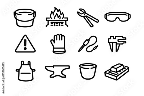 A collection of twelve minimalist black and white line icons