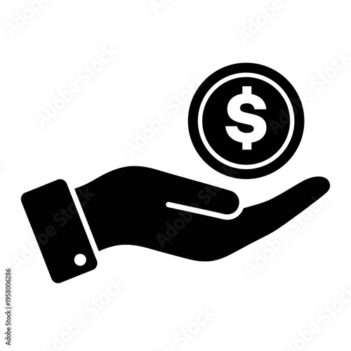 Hand holding dollar coin icon for finance and donation concept