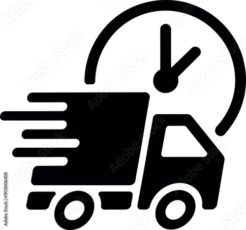 Delivery truck icon with speedometer symbol indicating fast shipping service