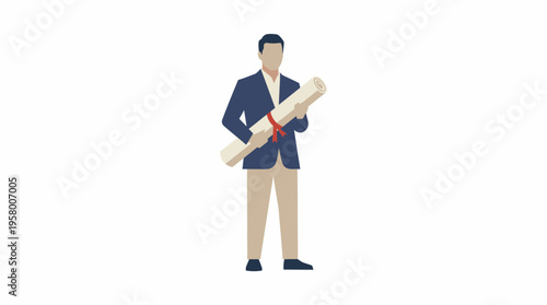 A man in a blue blazer holding a diploma