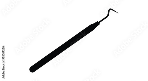 Dental probe tool isolated on white a striking black silhouette