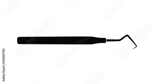 Dental instrument a probe displayed as a stark black silhouette
