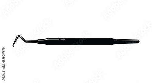 Dental instrument likely a probe shown in stark black silhouette