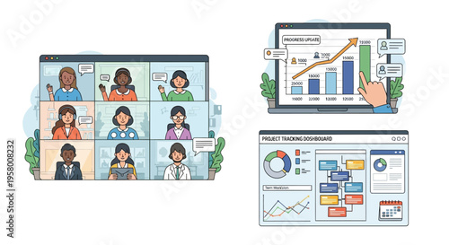 Diverse team collaborating on business projects using technology.