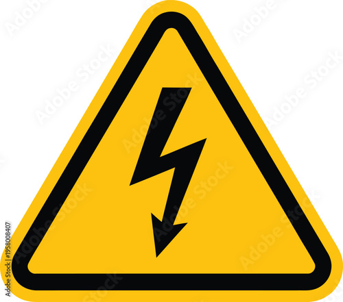 High Voltage Warning Sign with Lightning Bolt Hazard Symbol