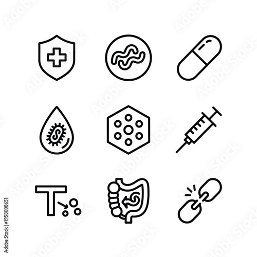 Medical and Scientific Icons Representing Health and Biology.