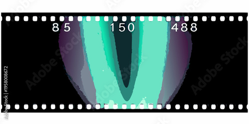 Abstract film strip with vibrant teal and purple gradient design
