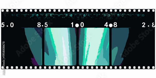 Film strip with colorful waveforms and numerical markings displayed