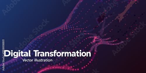 Abstract digital transformation wave composed of vibrant purple and pink dots