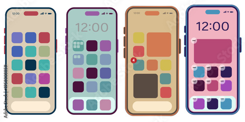 シンプルなレトロカラーのスマートフォンとウィジェットセット