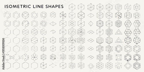Collection of various isometric line shapes and geometric designs