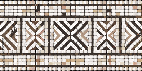 Intricate geometric mosaic pattern with brown white and beige tiles