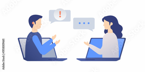 Two people having a virtual conversation using laptops and video chat