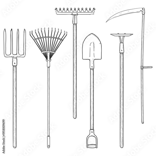 Vector Set of Sketch Agriculture Tools