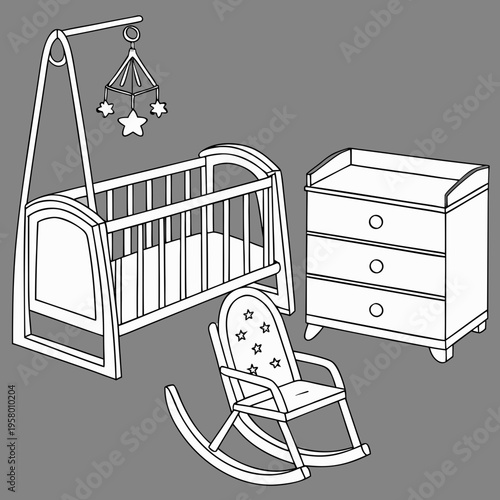 Nursery furniture set with crib and changing table