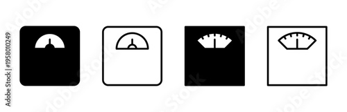 Scales icon set. Weight scale icon. Law scale icon. Justice