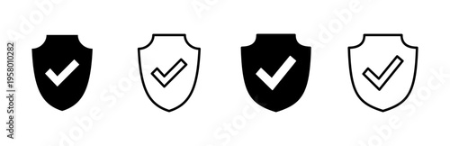 Shield check mark  icon set. Protection approve sign. Safe icon vector