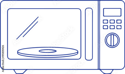 Clean Line Art Icon of a Modern Microwave Oven on White Background