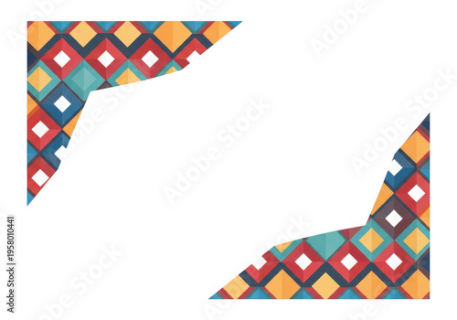 Vibrant geometric diamond pattern border design element with colorful rhombus shapes, perfect for modern graphic design, invitations, and digital backgrounds isolated on Transparent Background
