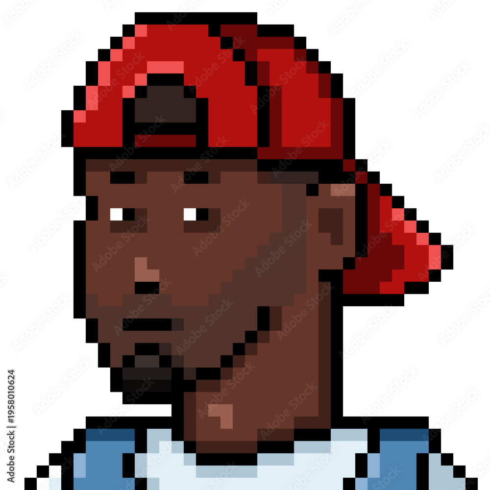 Obraz premium Vector Pixel Art Userpic of Man in Red Snapback