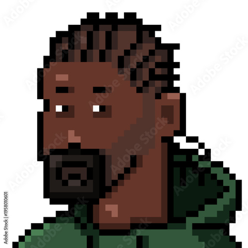 Vector Pixel Art Userpic of Black Man in Hoodie