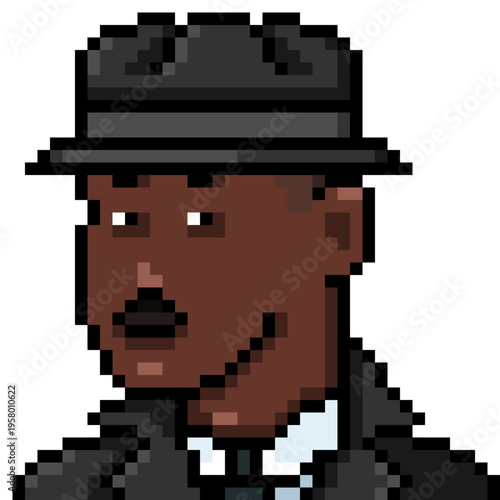 Vector Pixel Art Userpic of Black Man in Fedora