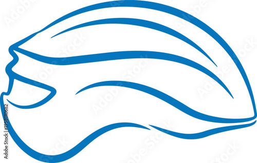 Blue Bicycle Helmet Line Art Icon, Safety Equipment Illustration