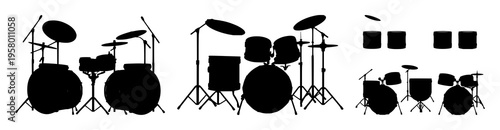 Drums set silhouette set with simple line art design featuring sketches, drawings, vector graphics with minimalist and simple illustrations