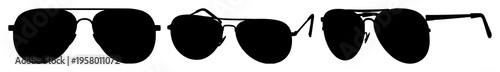 Sunglasses aviator silhouette set with clean line outline design featuring eyewear, fashion, accessories with minimalist and black and white