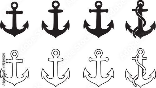 Simple anchor icons black and outline	