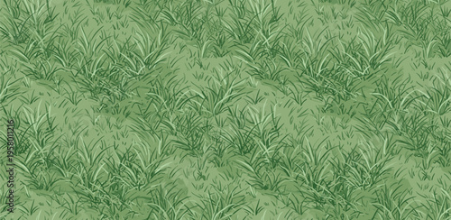 Vibrant green grass illustration forms a seamless pattern, ideal for natural backgrounds, spring designs, and fresh digital textures, symbolizing growth, renewal, and outdoor tranquility