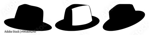 Hat (Fedora) silhouette set with simple line art design featuring line art, illustrations, graphic resources with vector and design elements