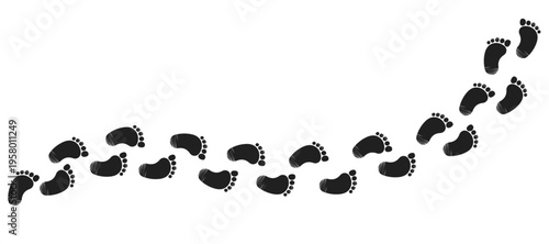 Cartoon vector illustration of baby footprints forming a path representing growth, early development and life journey
