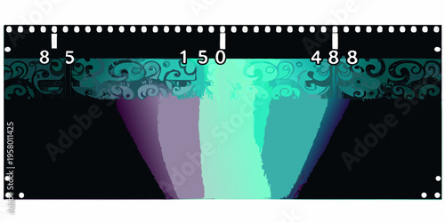 Film strip with abstract colorful patterns and numerical markings