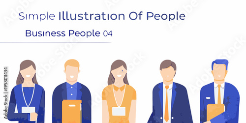 Illustration depicting five business professionals in a simple flat style