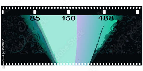 Film strip with numbered frames and abstract teal to white gradient