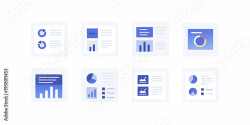 Collection of minimalist smartphone screens displaying various data visualizations
