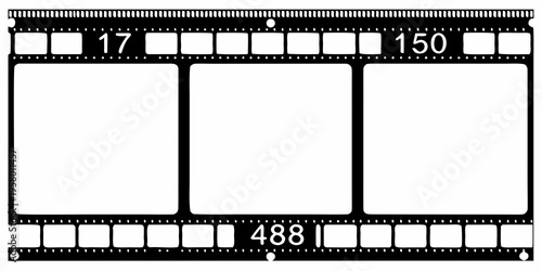 Black and white film strip with frame numbers and sprocket holes
