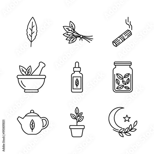 Herbal Medicine Icons Set for Natural Remedies and Wellness.