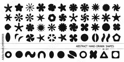 Collection of abstract black hand drawn floral and geometric shapes